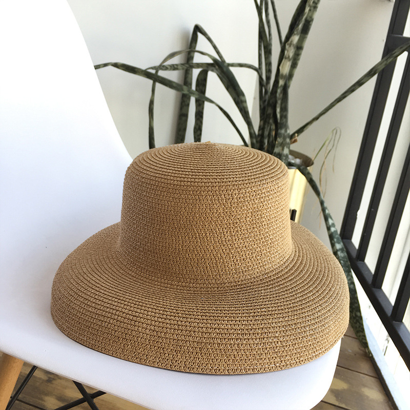 Audrey Hepburn stro hoed gezonken modelling tool bell-vormige grote rand hoed vintage hoge pretend baarheid toeristische strand sfeer: Khaki