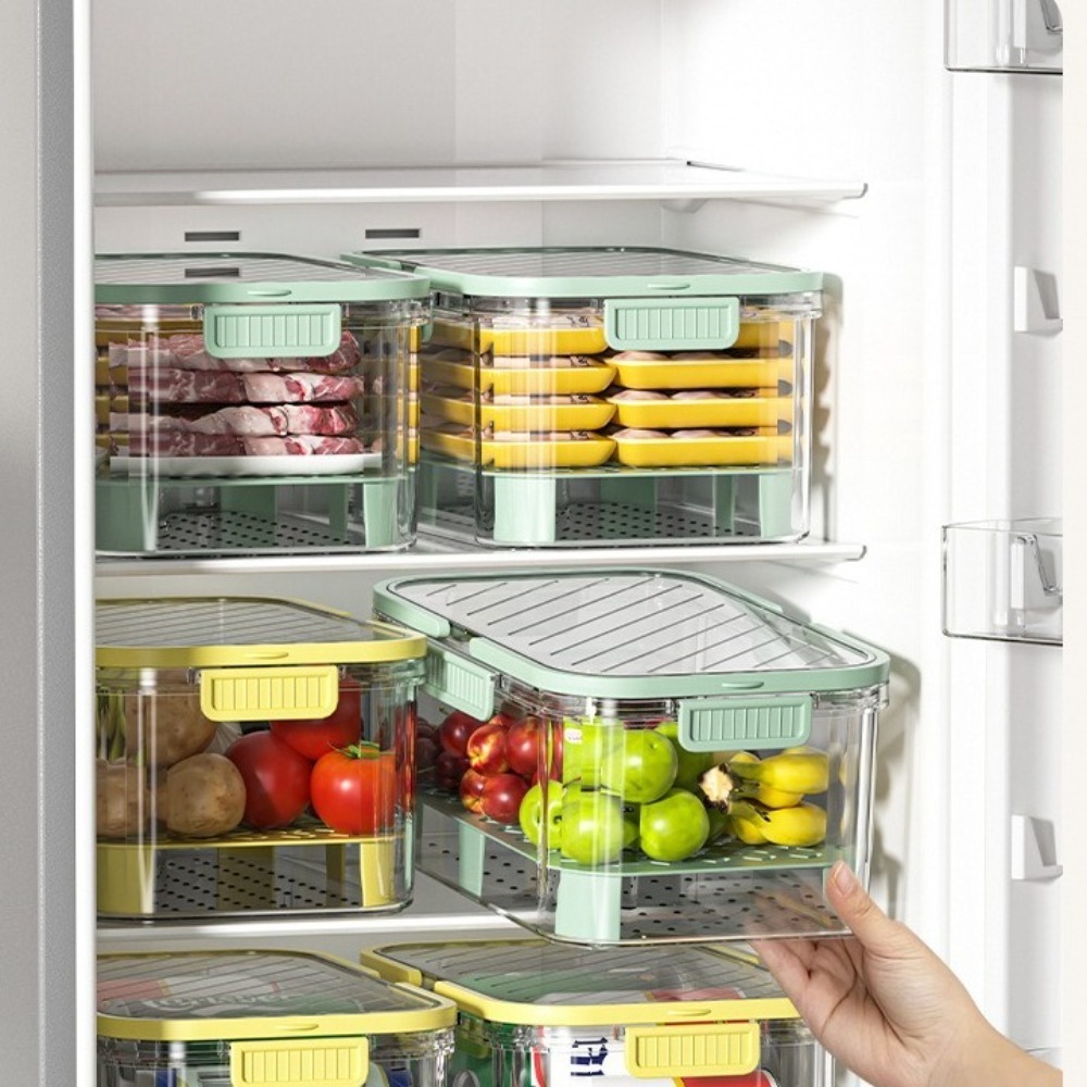 Dobbeltlagsbeholder til madopbevaring med stor kapacitet med håndtag, intervalopbevaringsboks, lækagesikker opbevaringsboks til kæledyr, picnic