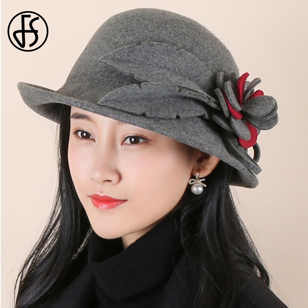 Sombreros de lana FS Inglaterra para mujer, sombrero de copa de lana para en la iglesia, sombrero de lavabo para mujer, sombreros de pescador de Vintage para Otoño e Invierno