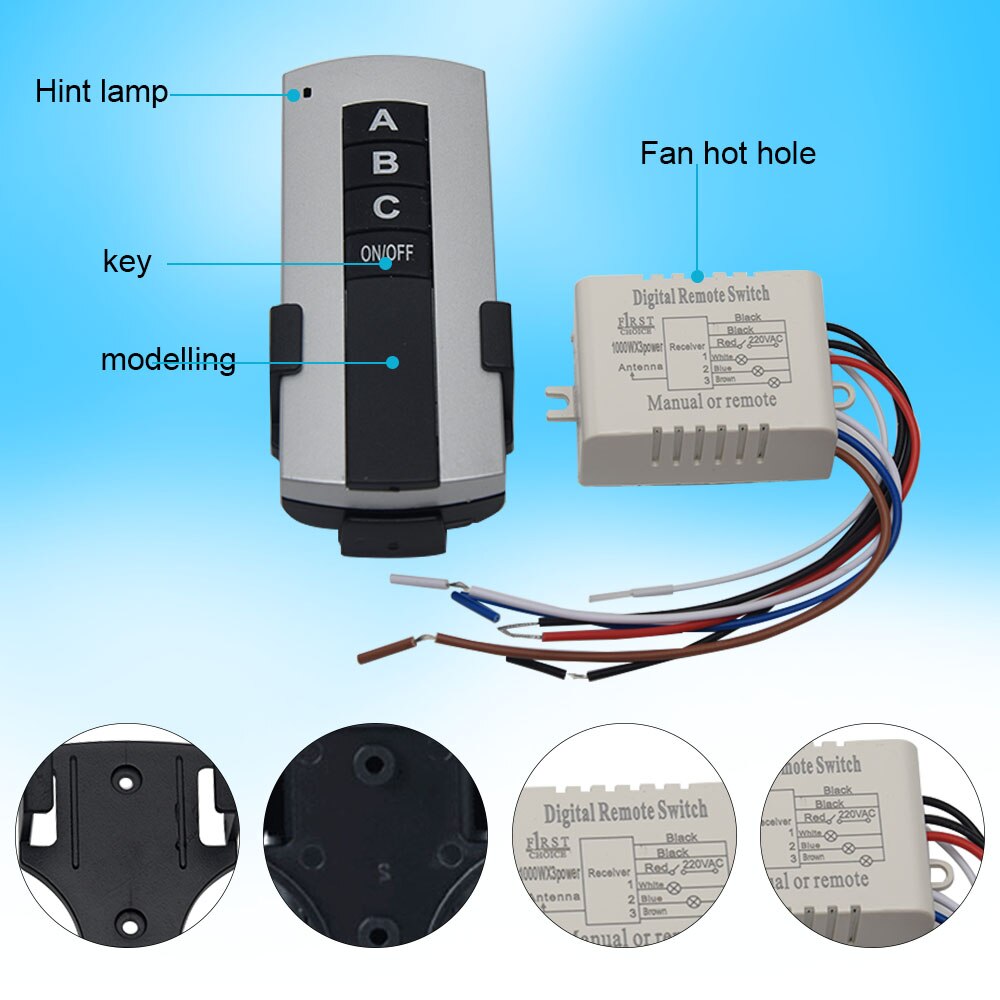 Remote Control Receiver 1/2/3 Ways Wireless ON/OFF LED Ceiling Receiver AC 200V-240V Single Channel Light Remote Switch for Home