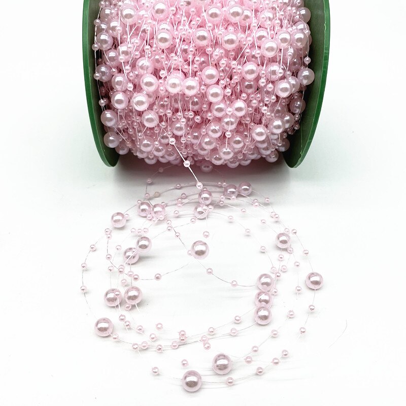 2 jardy 8 + 3mm świąteczne dekoracje żyłka sztuczne perły girlanda w formie łańcucha korali kwiaty wesele dekoracja: Pink
