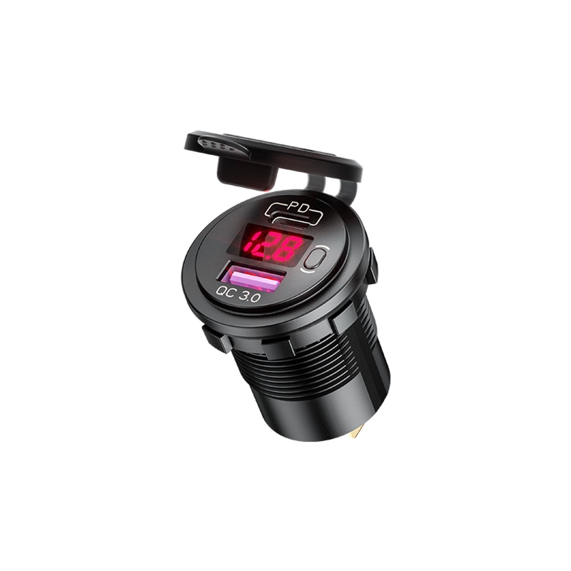 12V 24V Type C PD QC3.0 USB Car Charger Fast Charging Socket Power Outlets with Voltmeter Switch for Motorcycles Marines: 1