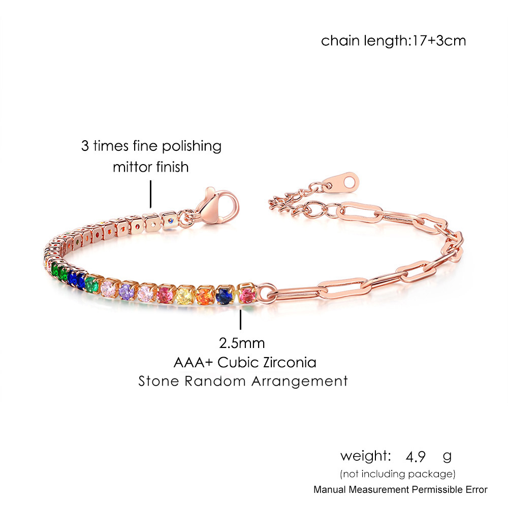 Braccialetti da Tennis multicolori regolabili per le donne signore matrimonio arcobaleno colorato zircone braccialetto di fascino mano catena gioielli DZH043: Champagne Oro