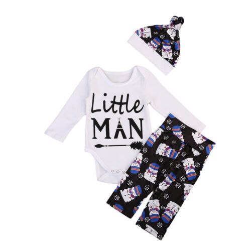 Unisex spädbarn småbarn bebis pojke jul långärmade outfits romper topp snögubbe leggings byxor hatt pullover outfit kläder 0-18m