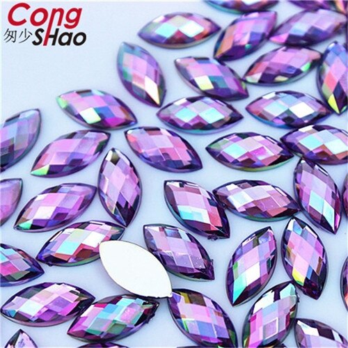 Cong shao 100 stk 7*15mm ab farverige hesteøje flatback akryl rhinestone trim sten og krystaller dekoration tilbehør  wc54: Lys lilla ab
