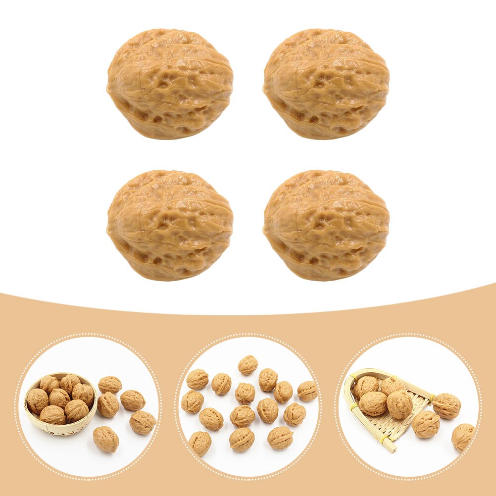 4Pcs Simulation Walnut Decorations Vivid Artificial Walnut Models Shop Window Decorations