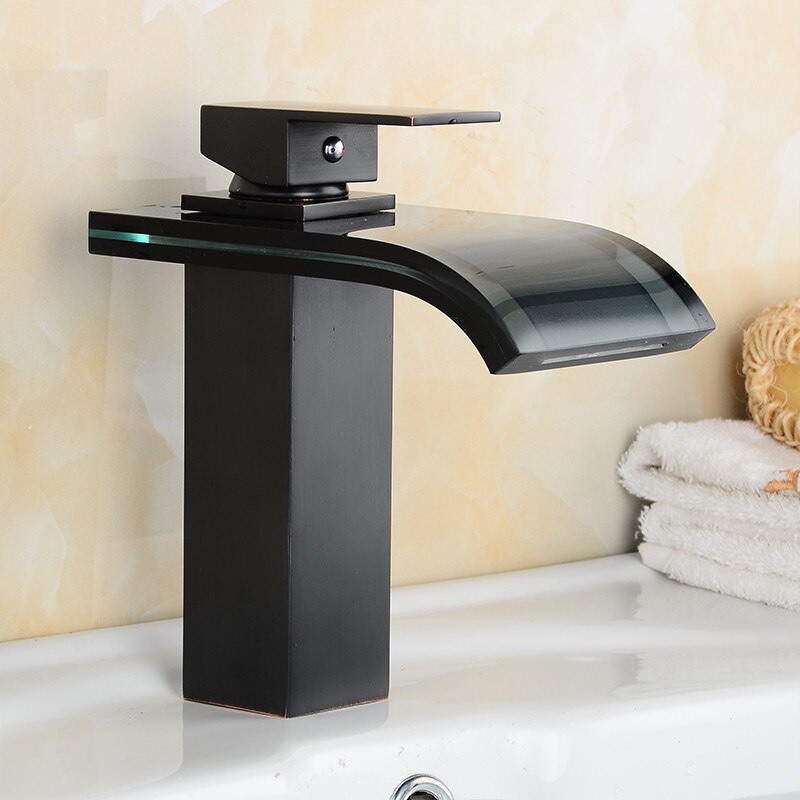 Retro Badkamer Wastafel Waterval Kraan Olie Gewreven Brons Zwarte Kraan Warm en Koud Water Mengkraan Enkele Handgreep Sink Kranen LH-16821