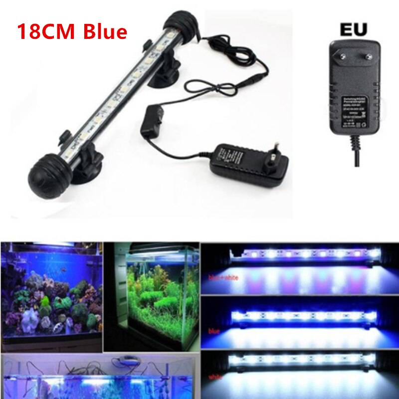 Wasserdicht Aquarium LED Licht Aquarium 9/12/15/21 Blau/Weiß 18/28/ 38/48 CM Bar Streifen Licht Lampe EU/uns-stecker Aquarium Beleuchtung: 18CM Blau