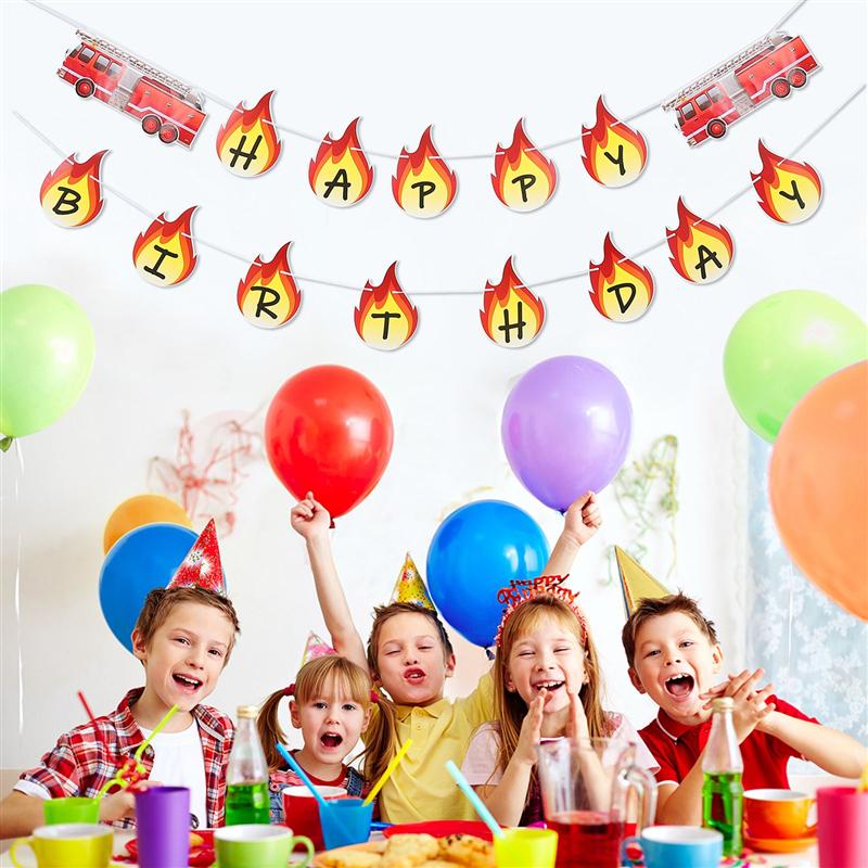 1 Set Fireman Banners HAPPY BIRTHDAY Banners Fire Fighter Buntings Birthday Banner Party Decoration