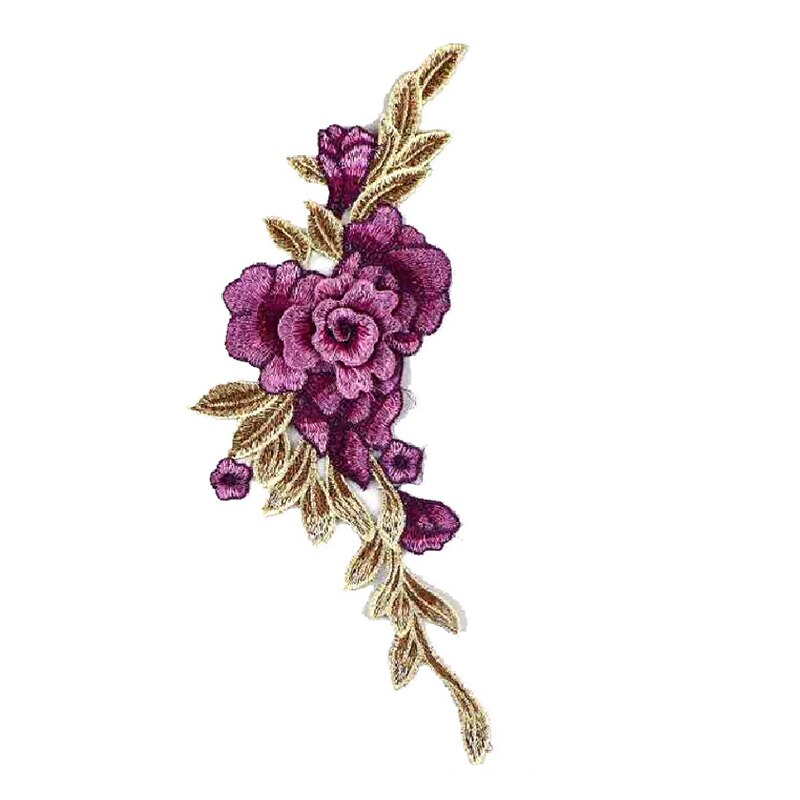 1pc 4D Red Rose Embroidered Sewing On Patch Flower Iron On Patch Stickers Clothes Badge Sewing Fabric Applique Supplies Patches: dark purple