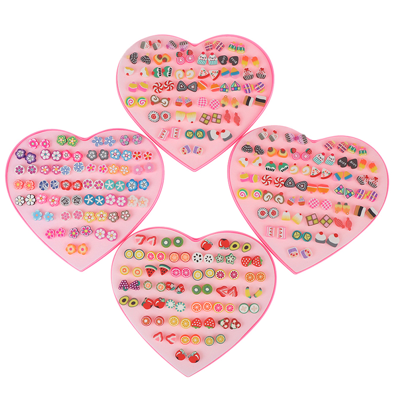 Juego de 36 pares de pendientes de arcilla polimérica para mujer y niña, aretes de dibujos animados hechos a mano, Kits de aseo