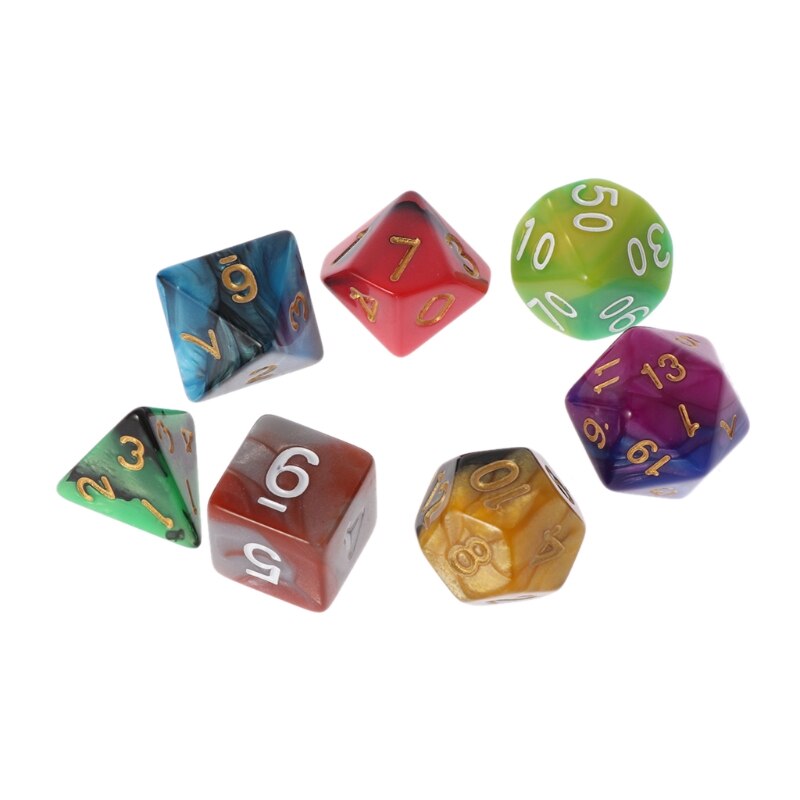 7 stk / sett terninger perler trpg søle  d4-d20 flersidige fargerike