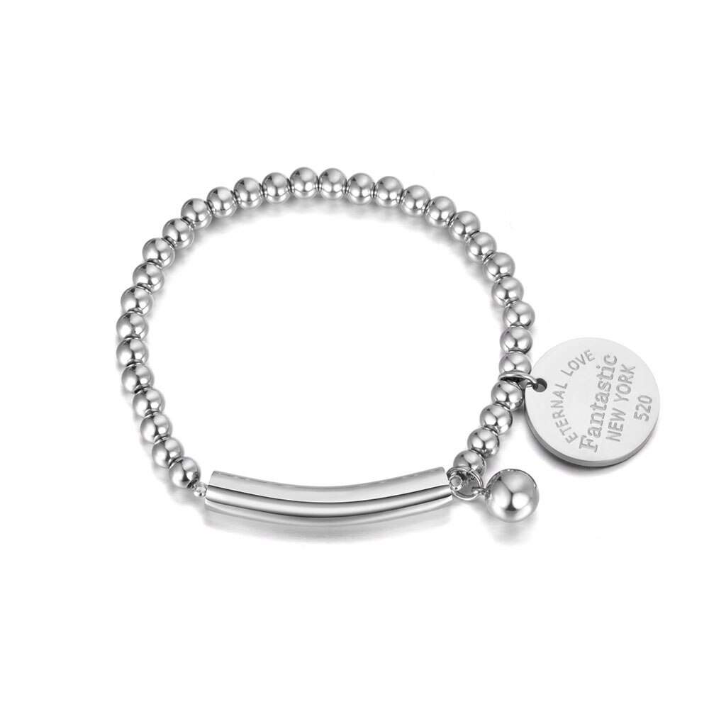 Lokaer Titanium Rvs Elleboog & Bal & Tag Charm Armbanden Voor Vrouwen Meisjes Rose Goud Chain & Link Kralen armband B19071: Staal Kleur