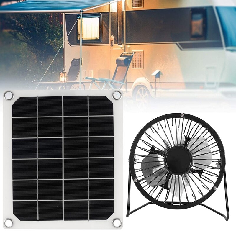 5V 10W Solar Exhaust Fan Portable Exhaust Fan Mini Fan Powered By Solar Panel for RV Greenhouse Pet House Chicken Coop