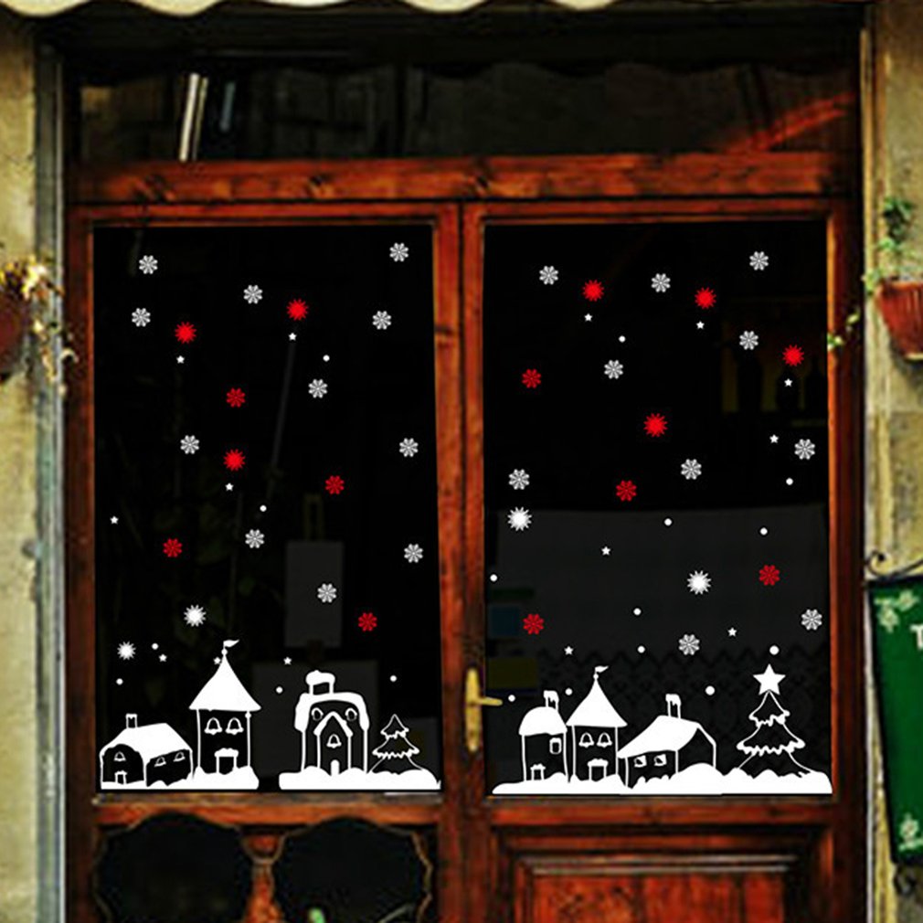 DLX0731 Snow Town Themed Display Window Wall Stickers Removable PVC Decals DIY Decorative Christmas Mural Home Ornaments