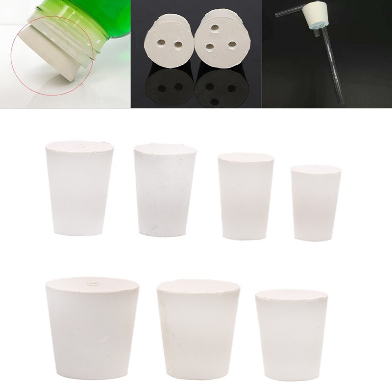 Juego de tapones de goma maciza para laboratorio, tapón de Color blanco, tapón de botella cónica, tapa sellada de tubo resistente al álcali, 5 o 10 Uds.