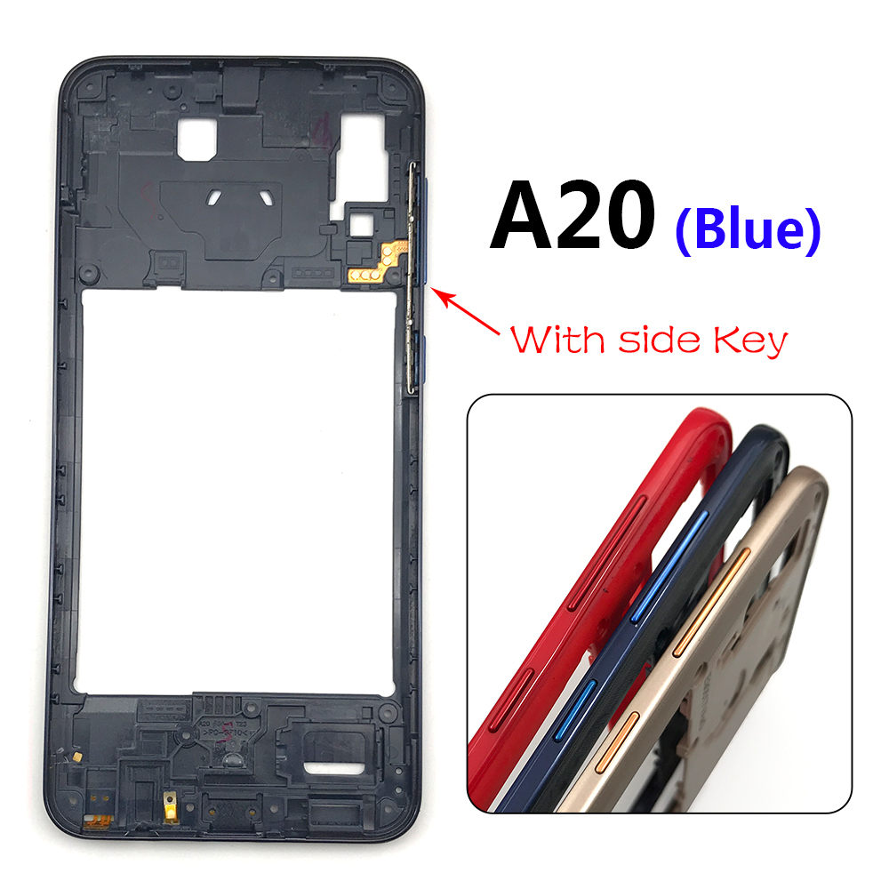 Per Samsung Galaxy A20S A30S custodia cornice centrale + tasti laterali pulsanti di accensione e Volume sostituzione per Samsung A50S A20 A70: A20 Blue