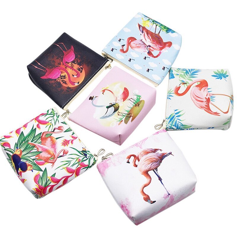 Flamingo Tragbare Sanitär Serviette Lagerung Tasche Leinwand Sanitär Pads Windeln Tasche Nähen Kit Geldbörse Kreditkarte Halter Taschen