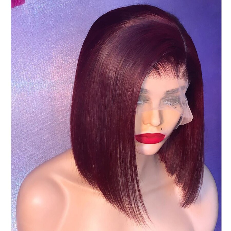 Midden Deel Wijn 180% Dichtheid Blunt Korte Bob 99j Lace Front Synthetische Pruik Voor Vrouwen Met Baby Haar Pre Geplukt daily Pruik
