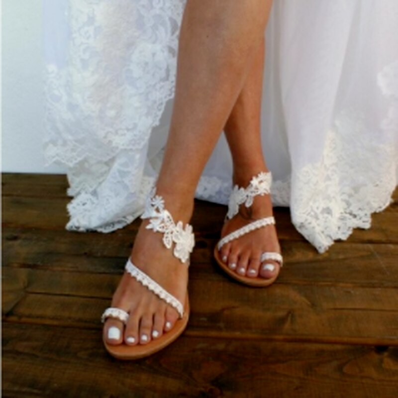 Wit Kant Vrouwen Platte Sandalen Strand Schoenen Vrouwen Plus Size Zomer Mode Schoen Bruiloft Schoenen