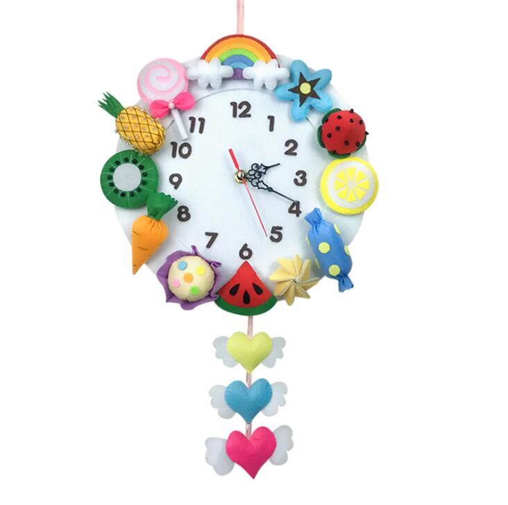 Cartoon Animal Home DIY Wall Clock Set Free Cutting Felt Material Handmade Cloth Clock Home Hanging Decoration Wall Clock: 2