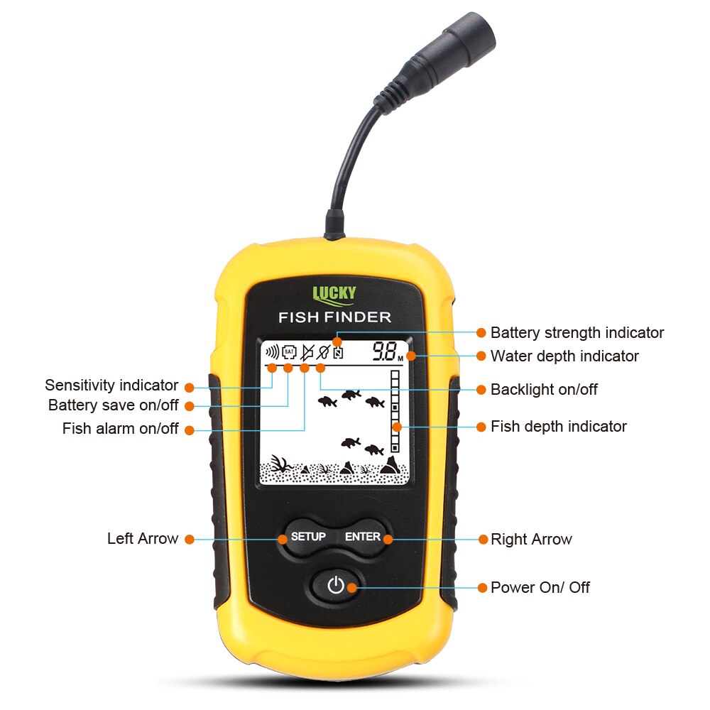 LUCKY FF1108-1 Portable Deeper Sonar Pesca Sensor Sounder LCD Fishing Alarm Transducer Fishfinder 0.7-100m fishing echo sounder