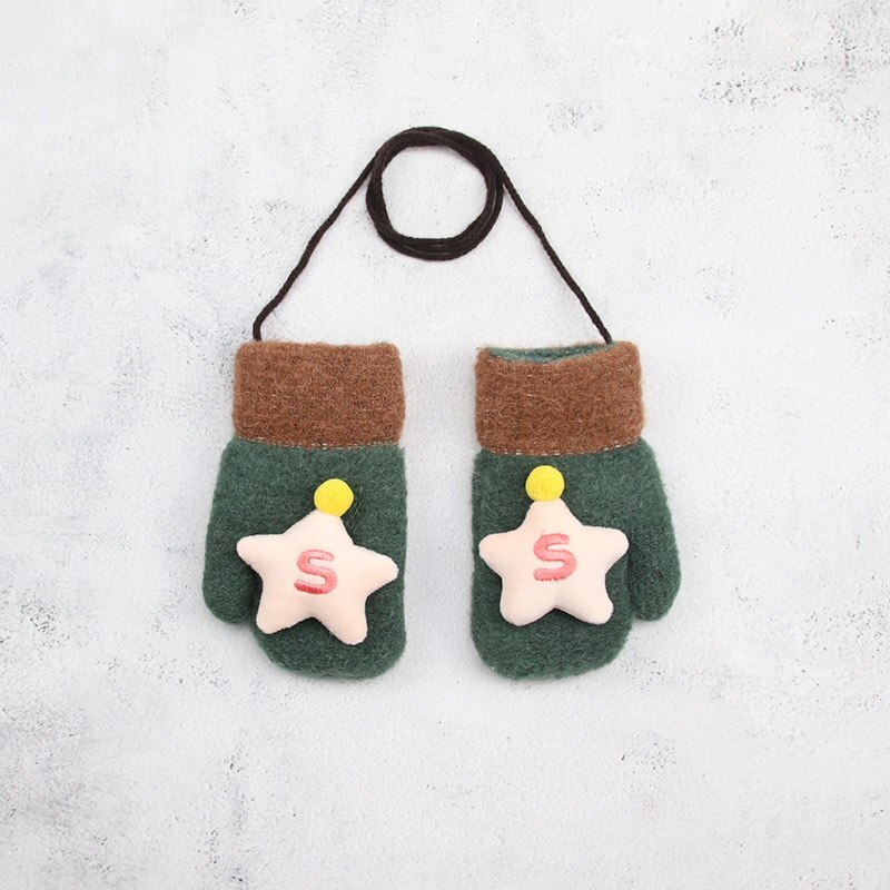 2-6 jaar Kinderen Baby Handschoenen En Wanten Meisje Jongen Winter Warm Gebreide Wollen Wanten Kid Meisje Fluwelen Dikke winter Handschoenen Voor Jongen: Dark Green