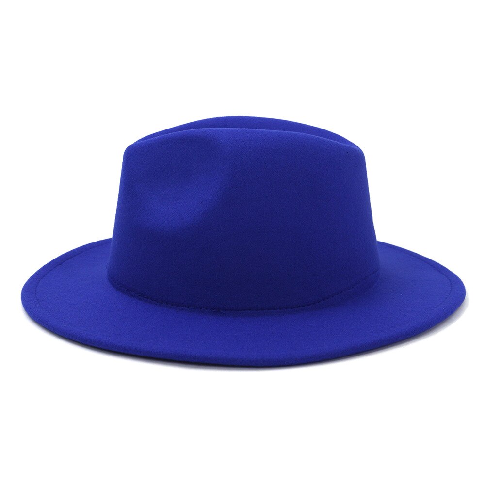 Navy Blue Patchwork Wool Felt Jazz Fedora Cowboy Hats For Women Wide Brim Panama Party Trilby Cap Men Gentleman Wedding Hat L XL