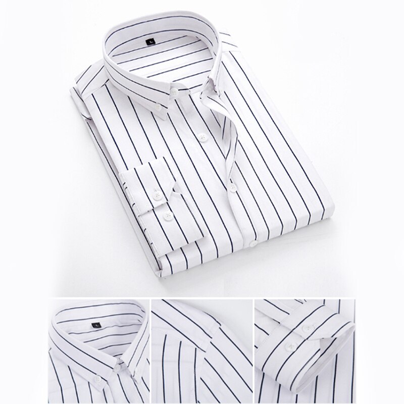 Miesten bisnes rento pitkähihainen miesten nappipaita klassinen raidallinen slim fit miesten sosiaalinen miesten mekkopaidat ulkovaatteet: Valkoinen / Xxxl