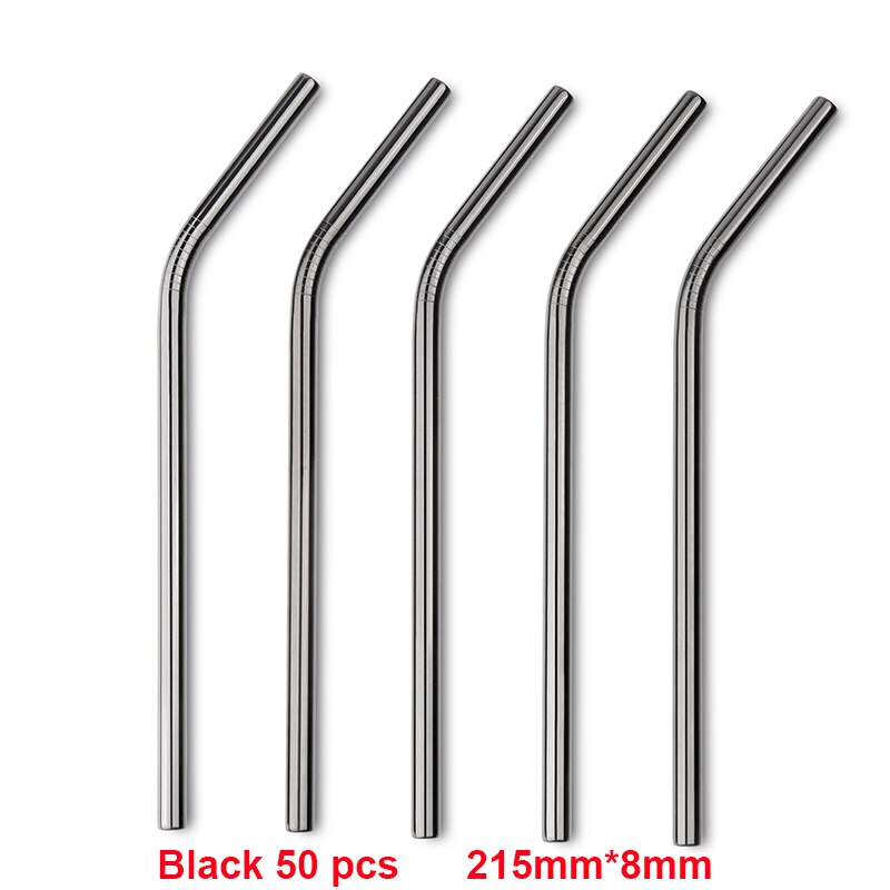 Metal sugerør 50 stk/parti genanvendelige rustfrit stål sugerør øko-venlige drikkerør 215mm*8mm lige bøjede sugerør til drink: Sort 50 bøjet