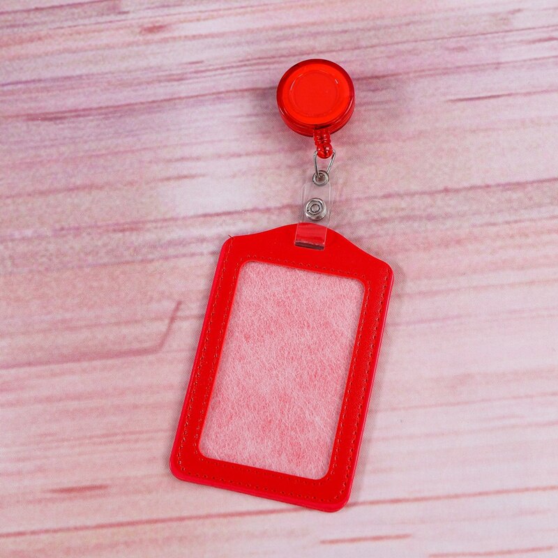 Work Card Student ID Card Holder Work Badge Card PU Card Case Card Holder with Retractable Badge Clip: Red
