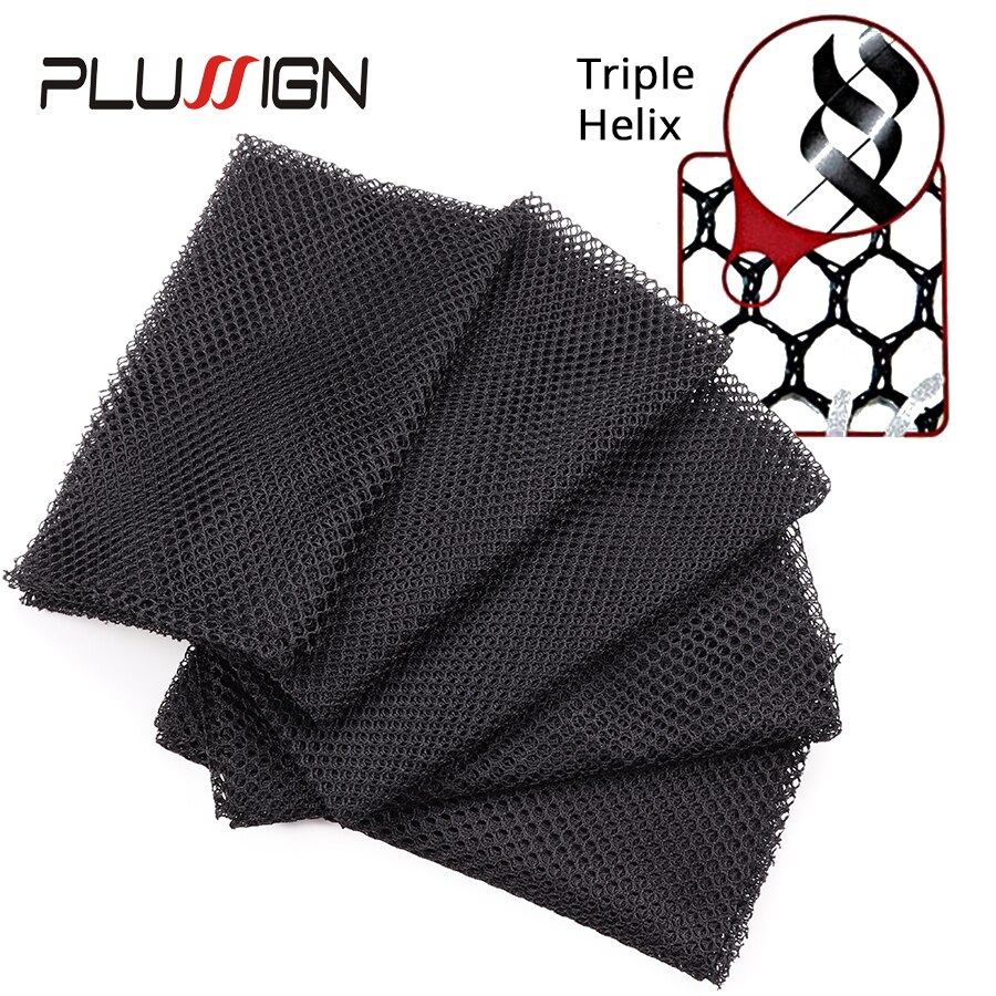 Plussign-tela transpirable 100% de poliéster para hacer pelucas, Red de pelo negro, redes elásticas, 5 uds.