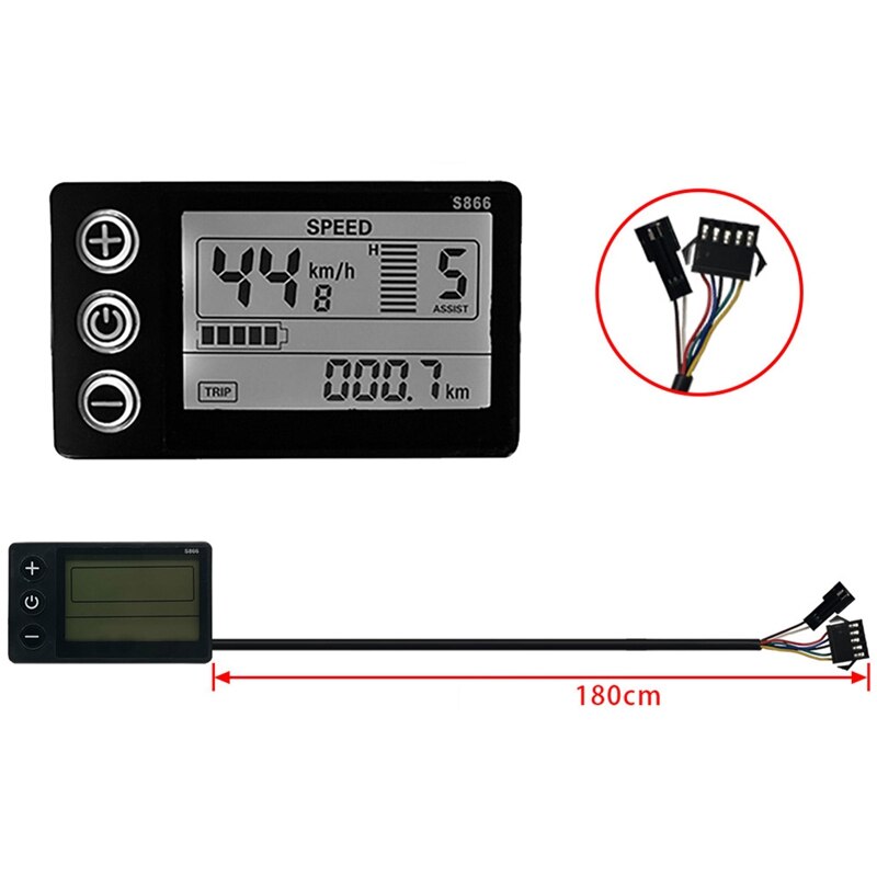 Electric Bicycle Display 24V/36V/48V SM Connector LCD Display S866 Controller Panel Dashboard for Electric Bicycle Ebike