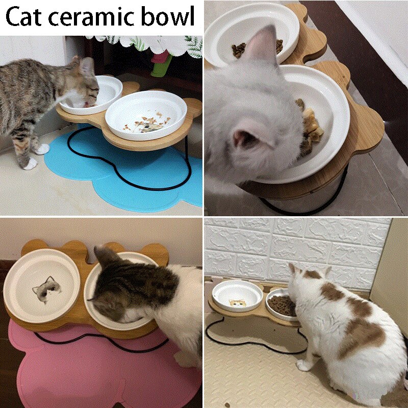 High-End Huisdier Kom Verschillende Cartoon Patronen Rvs Plank Keramische Kom Voeden En Drinken Kommen Voor Hond en Kat