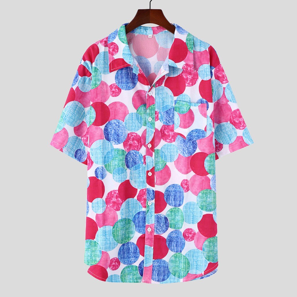 Herr hawaiisk skjorta strand färgglad tropisk sommar kortärmad skjorta herrkläder ledig lös camisa masculina  l0701