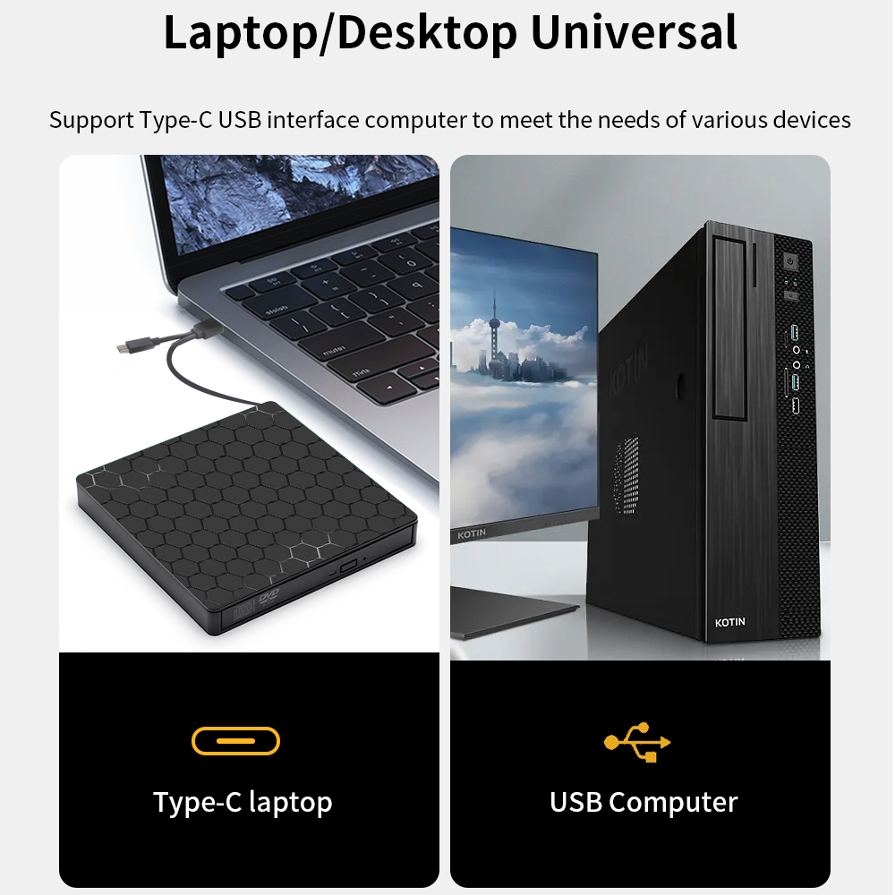 TISHRIC USB 3.0 Typ-C Externes optisches Laufwerk DVD CD-Player CD DVD RW Optisches Laufwerk Leser DVD-Laufwerk für Laptop