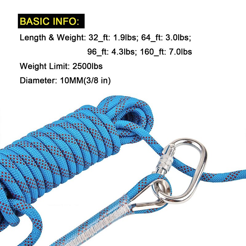 20M Outdoor Climbing Rope Diameter 10 mm Outdoor Hiking Accessories High Strength Rope Safety Rope Lifeline Hiking Accessories B