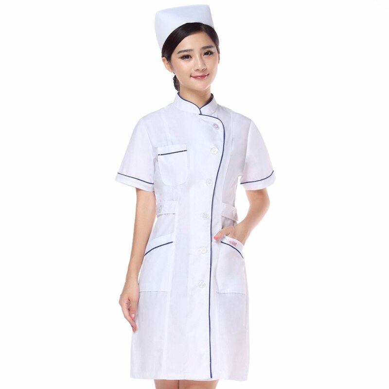 Sjuksköterska uniform kappa sjukhus kvinnlig ren färg laboratorium enkel andas bekväma sjuksköterskekläder: Kortärmad / M