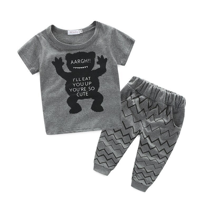 Ensemble garcon avec jean tegneserie conjunto infantil menino drenge tøj forårs t-shirt og bukser to stykker babytøj sæt: 3m / Mørkegrå