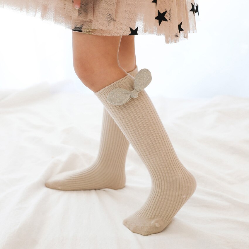 Leuke Baby Meisjes Katoen Warm Mooie Boog Kousen Ademend Peuter Knie Strakke Sokken Pure Kleur Met Boog-Knoop