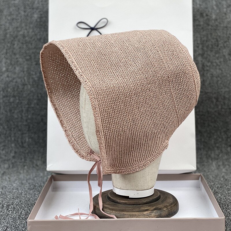 Forårssommer loli halmhat rejse ved havet skygge raffia hæklet hat kvindelige solhat hatte til damer turban hat: Lyserød