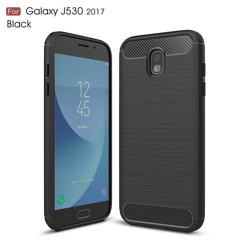 Whyes-Funda de fibra de carbono para Samsung Galaxy J5 , funda de silicona suave TPU a prueba de golpes para Samsung J5 , J530: Black