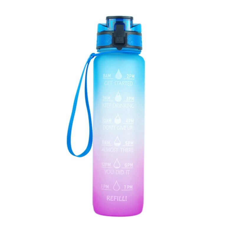 2 Pcs Draagbare Sport Water Fles Met Tijd Marker & Stro Grote Capaciteit Waterfles P & B