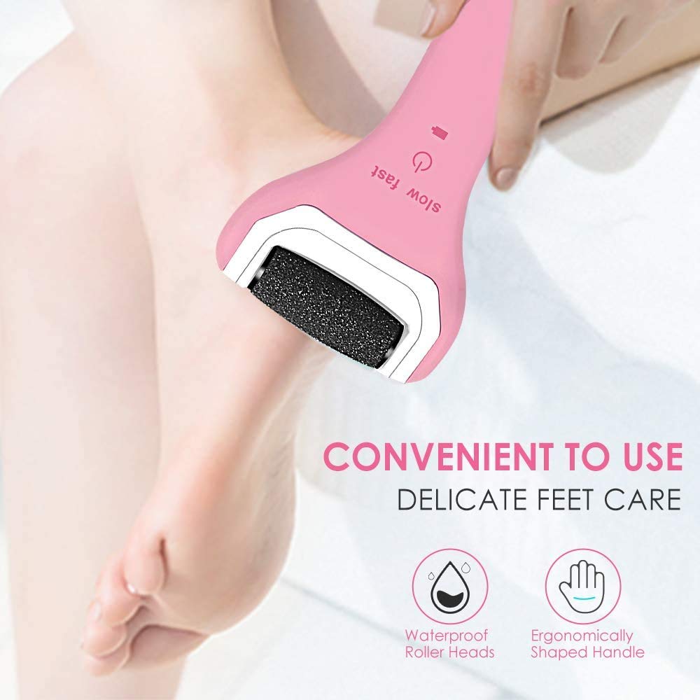 Foot File Electric Hard Skin Remover Foot Pedicure Callus Remover USB Rechargeable Foot Care Tool with 2 Roller Heads