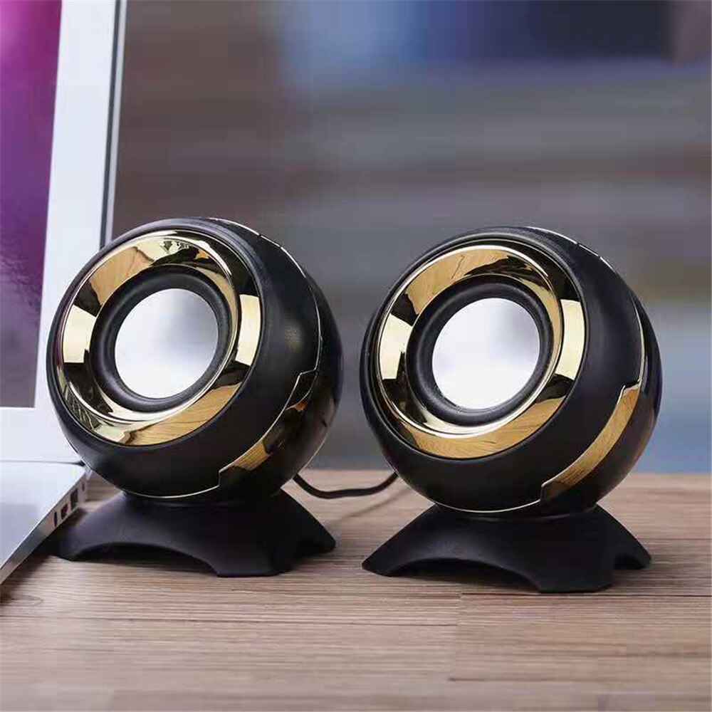 Enceintes d&#39;ordinateur à poser sur une bibliothèque filaire, enceintes à diaphragme inférieur, cornes de basse pour ordinateur portable, bureau, puissance 6W, amplificateur Audio USB AUX: Black-gold