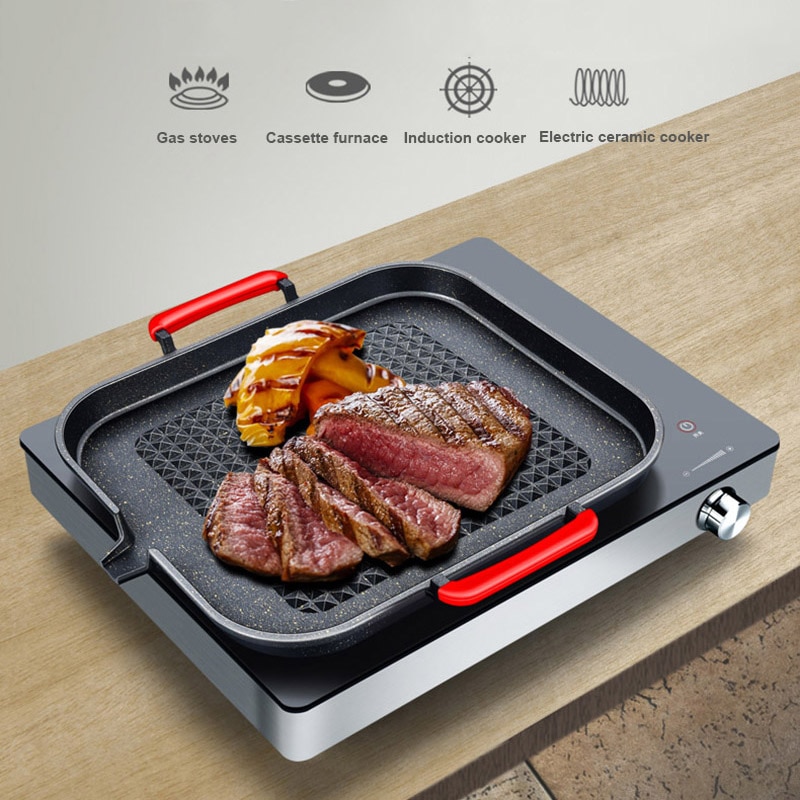 Barbecue Plate Korean Style Maifan Stone BBQ Pot Without Oil Fume Outdoor Picnic Non-Stick Cooker Iron Plate BBQ Plate