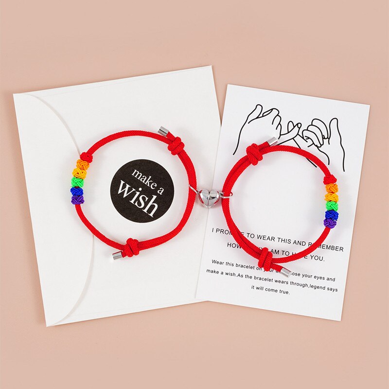 2 Teile/satz Herz Anhänger Magnetische Armbinde Für Frauen Männer Gepaart LGBT Regenbogen Knoten Seil Paar Armbinde Machen Wünschen Karte Schmuck: BR22Y0001-1