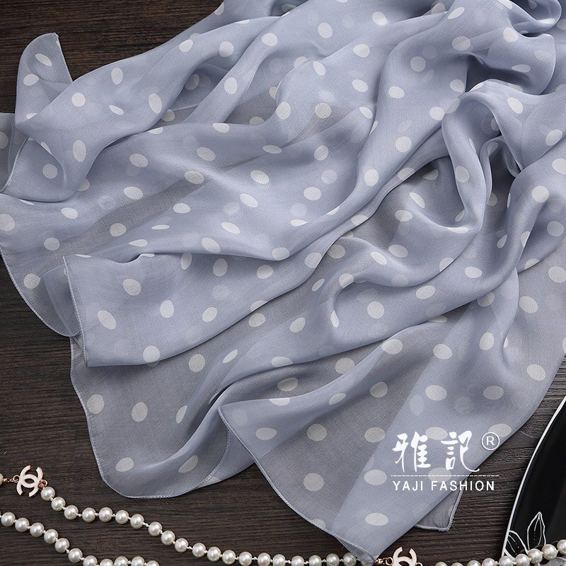 100% Zijde Zijden Sjaal Vrouwen Grijze Stip Lange Sjaals Wraps Voor Dames Lente Herfst Winter Zomer
