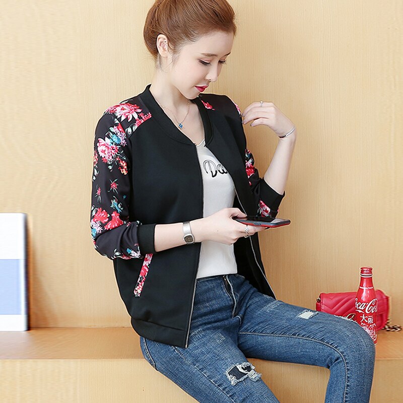 Chaqueta Bomber con estampado de flores para mujer, abrigos básicos de manga larga, chaquetas informales ajustadas, ropa para mujer: Color 3 / M