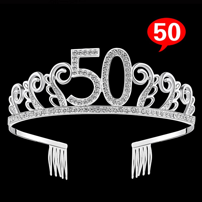 6 Styles Number Birthday Tiara Gorgeous Exquisite Rhinestone Princess Crown Silver Hair Jewelry Headband: 50